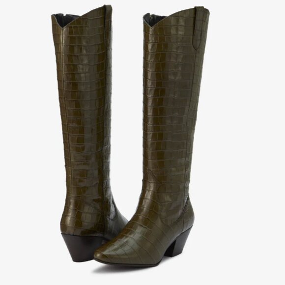 Duo Saffron Knee High Boots in Forest Green Croc | US 10 - Picture 3 of 3